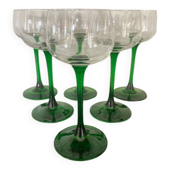 6 vintage green liqueur glasses from France