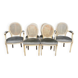 Set of four Louis XVI style chairs and two armchairs.