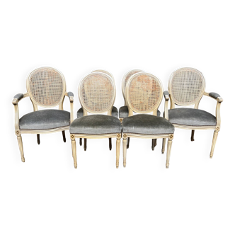 Set of four Louis XVI style chairs and two armchairs.