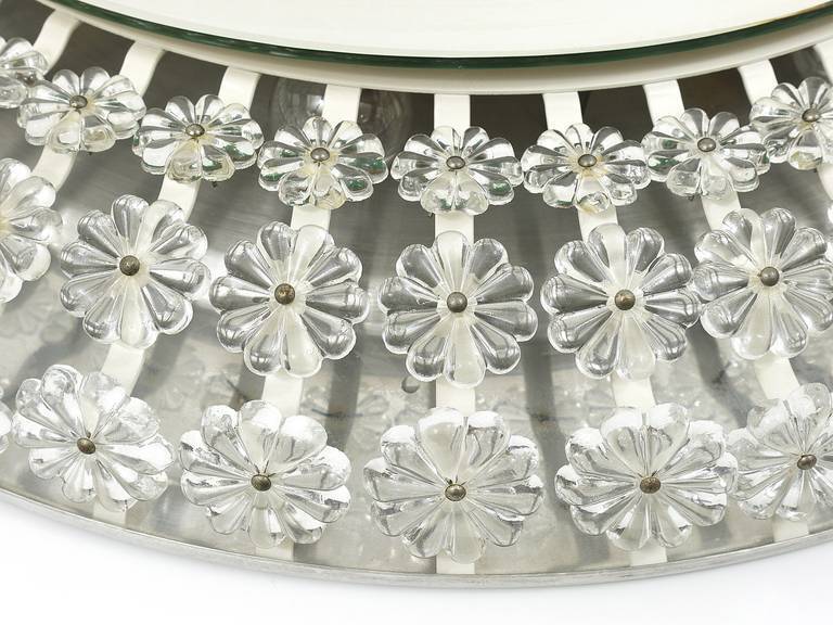 Large round wall mirror with glass flowers by Emil Stejnar, backlit by Nikoll, Austria.