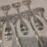 10 silver-plated oyster forks by Ravinet Denfert, shell-shaped goldsmith