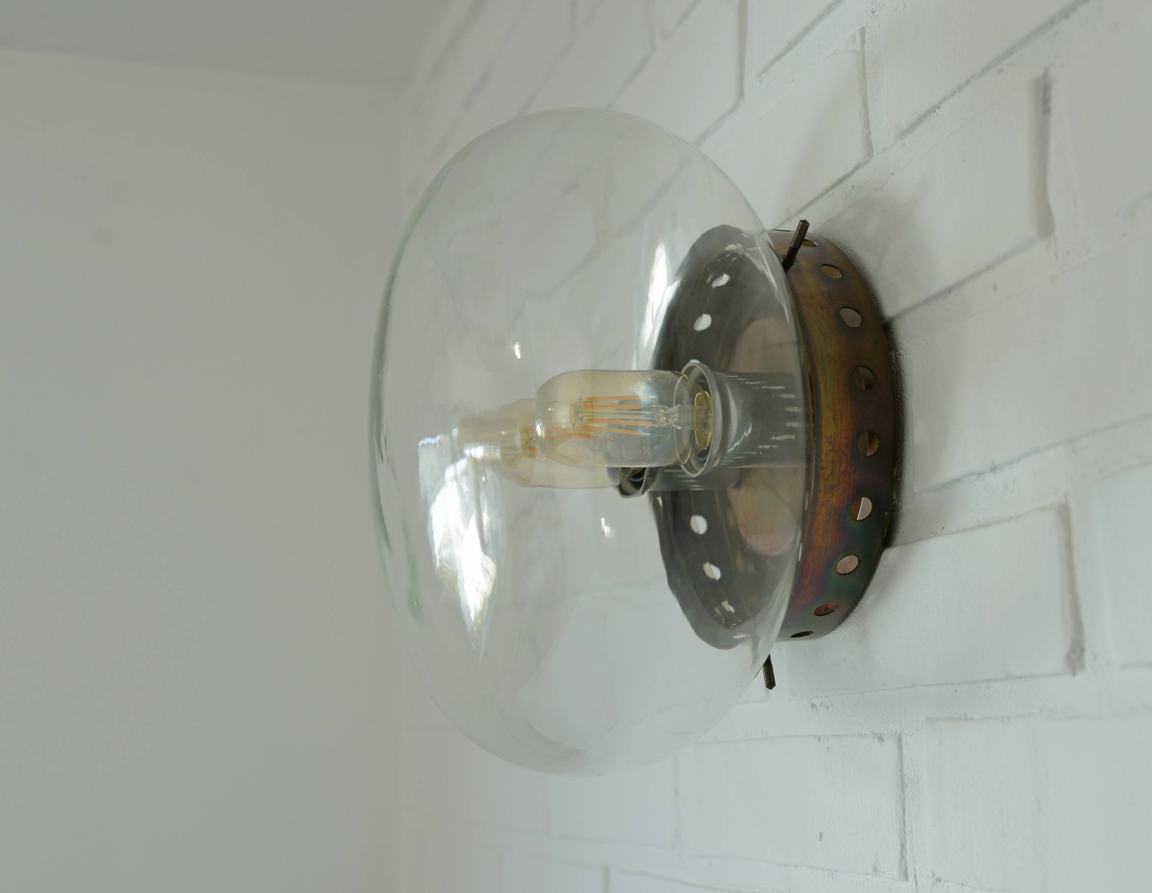 Set of 2 Vintage Space Age Stye Sconces Copper Flush Mount Lights 1980's