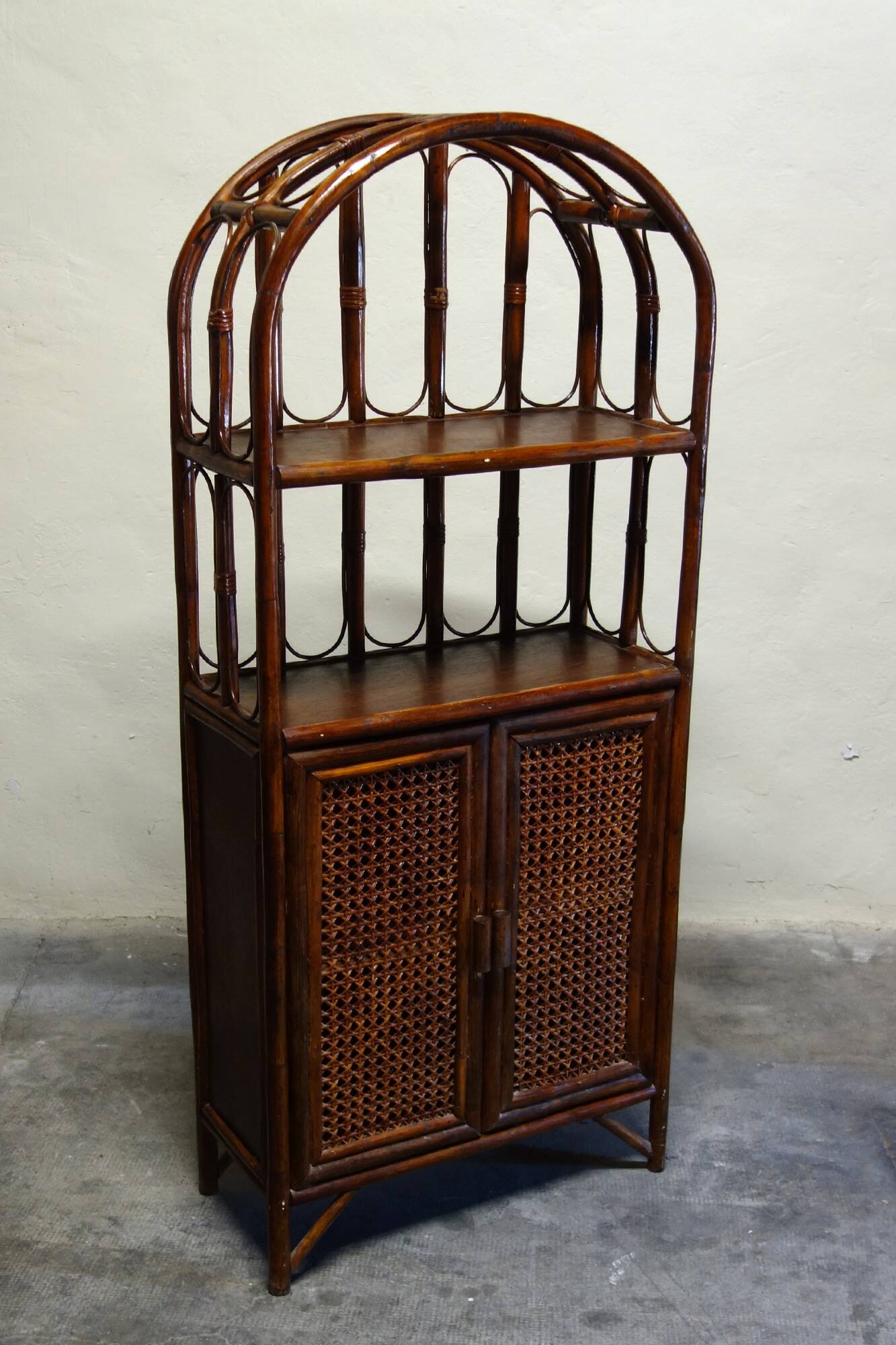 Bamboo rattan bookcase shelf from the 50s