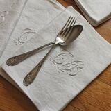 8 antique napkins in monogrammed and damask white linen