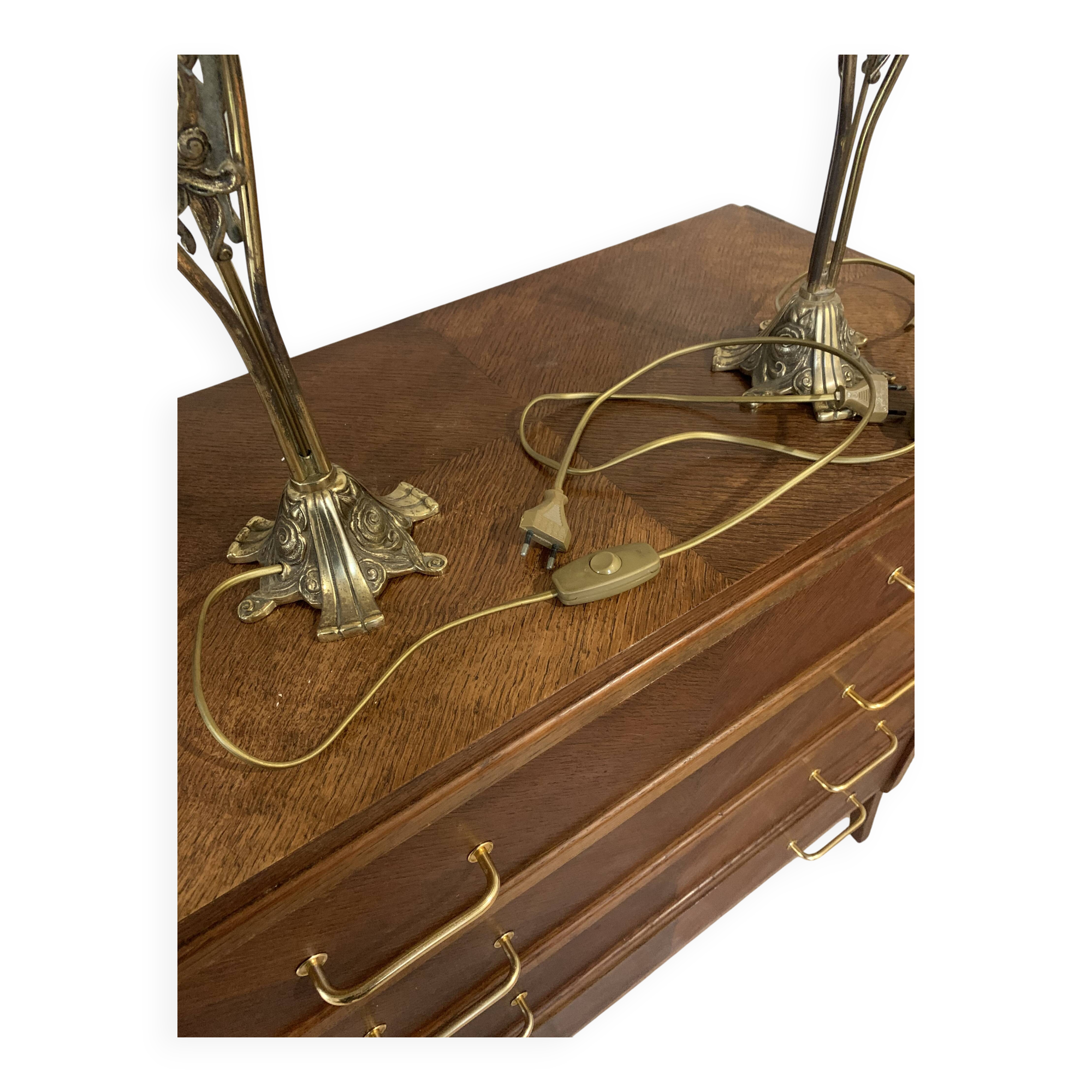 Pair of vintage brass table lamps in art nouveau style