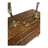 Pair of vintage brass table lamps in art nouveau style