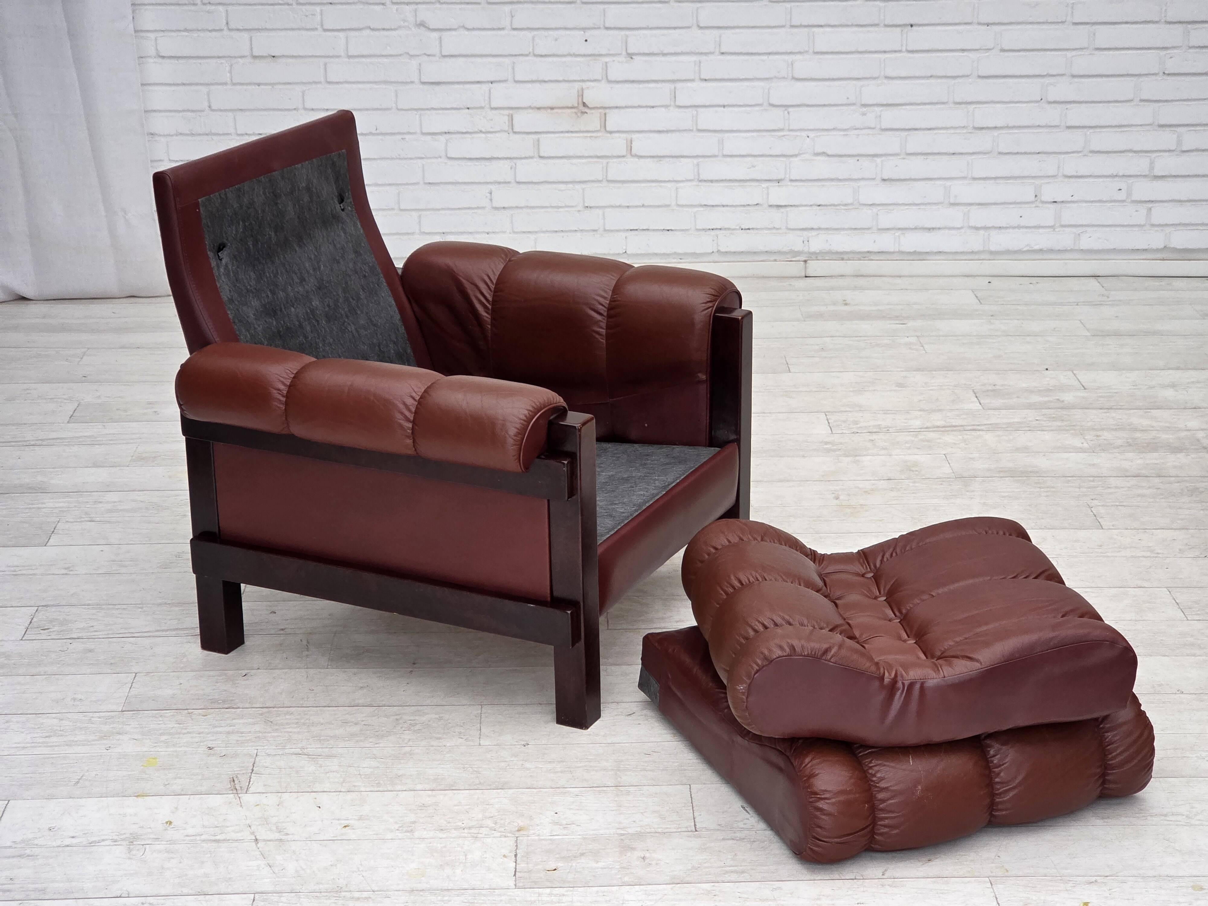 1970s, Scandinavian armchair, furniture leather, dark beech wood.