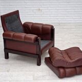 1970s, Scandinavian armchair, furniture leather, dark beech wood.