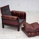 1970s, Scandinavian armchair, furniture leather, dark beech wood.