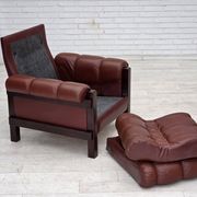 1970s, Scandinavian armchair, furniture leather, dark beech wood.