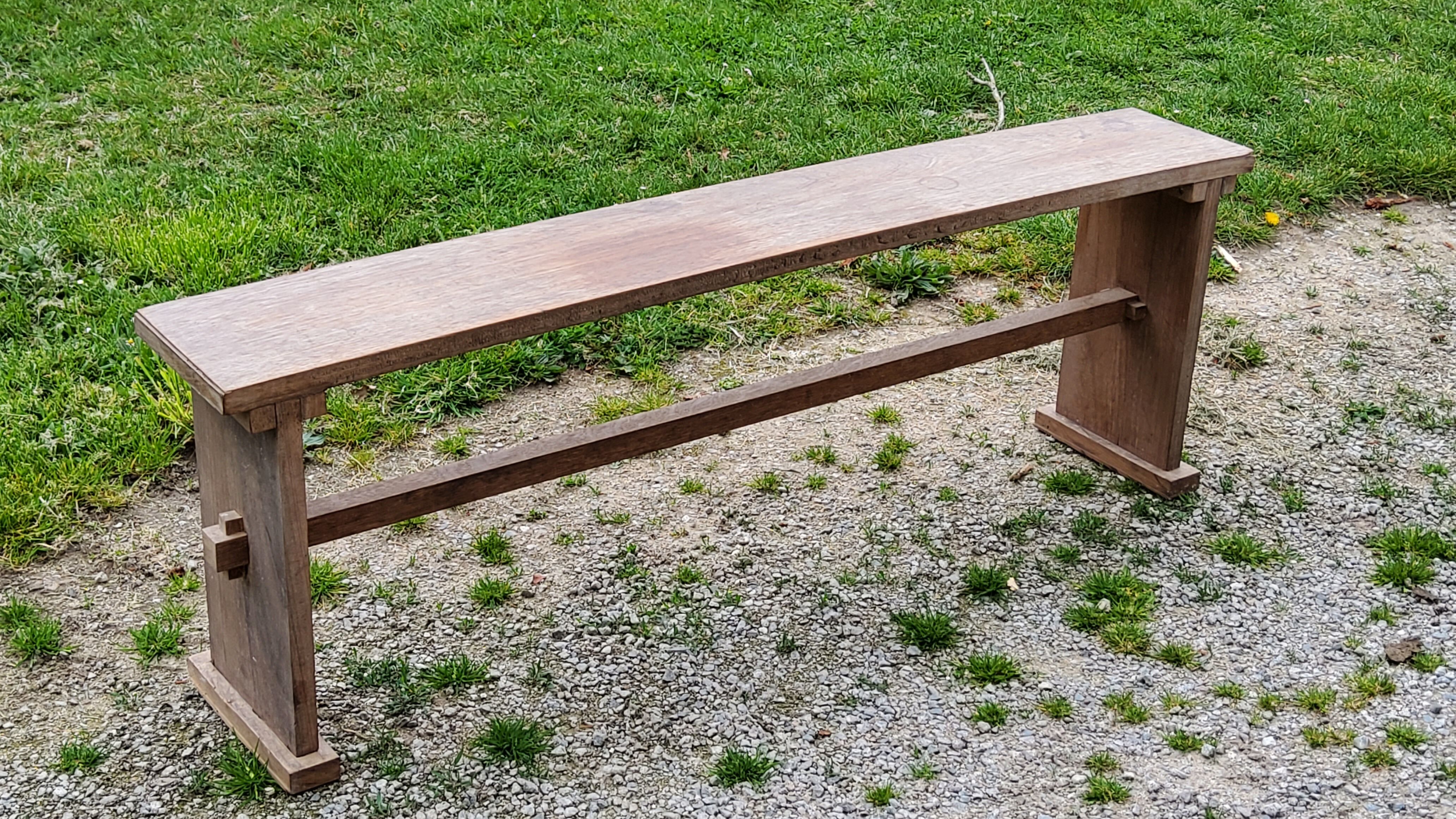 Brutalist antique bench in solid mahogany and solid oak
