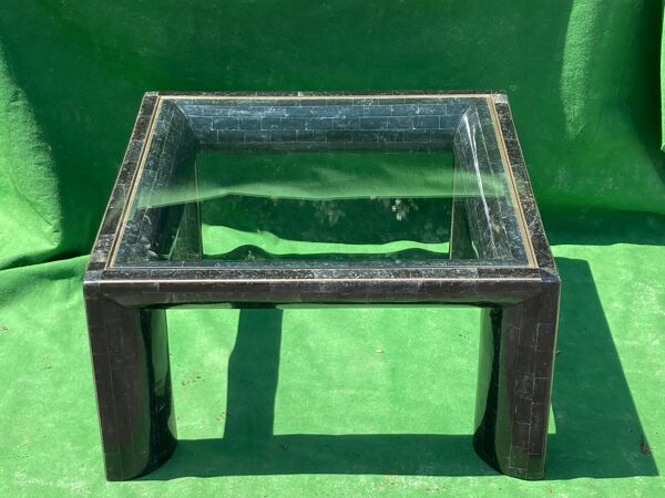 Table basse en pierre noire tesselated par Maitland Smith années 1970