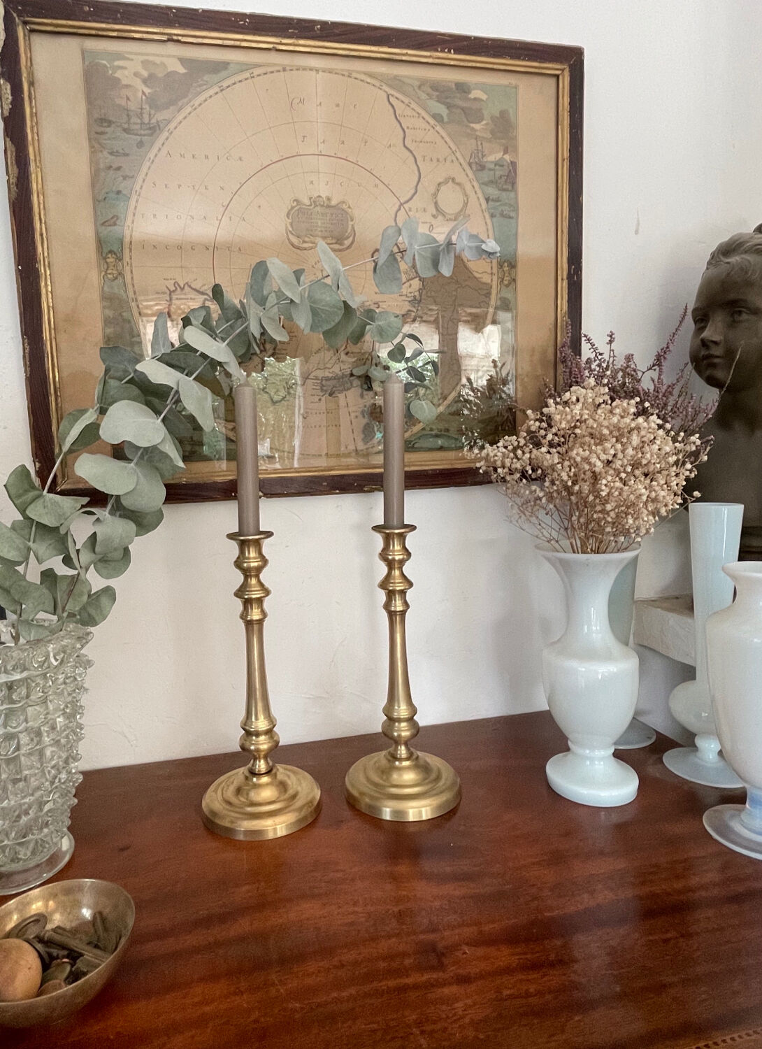 Pair of brass candle holders 28,5cm