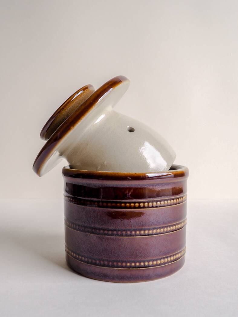 Brown glazed stoneware butter dish
