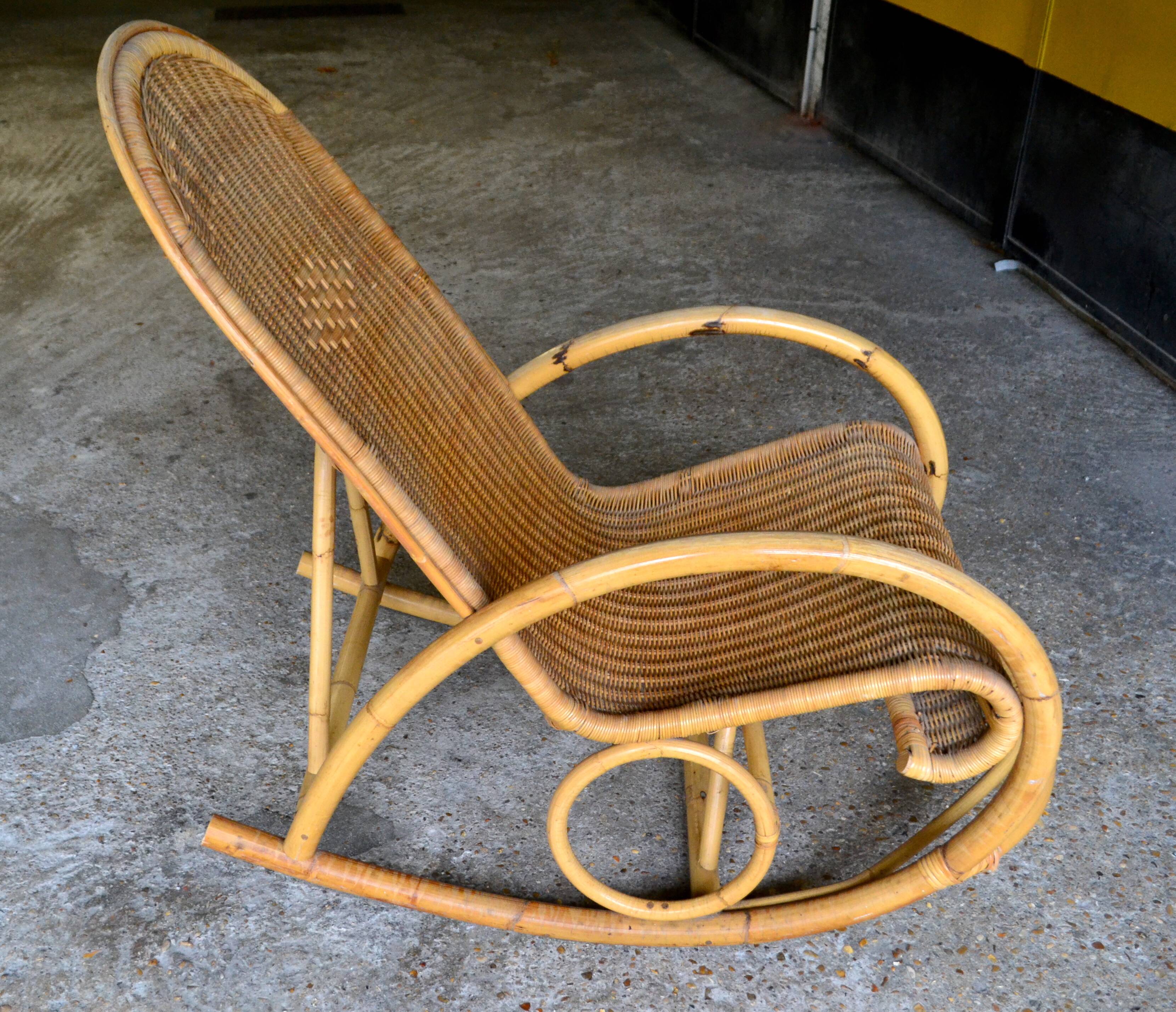 60s rocking chair rattan bamboo rocking chair