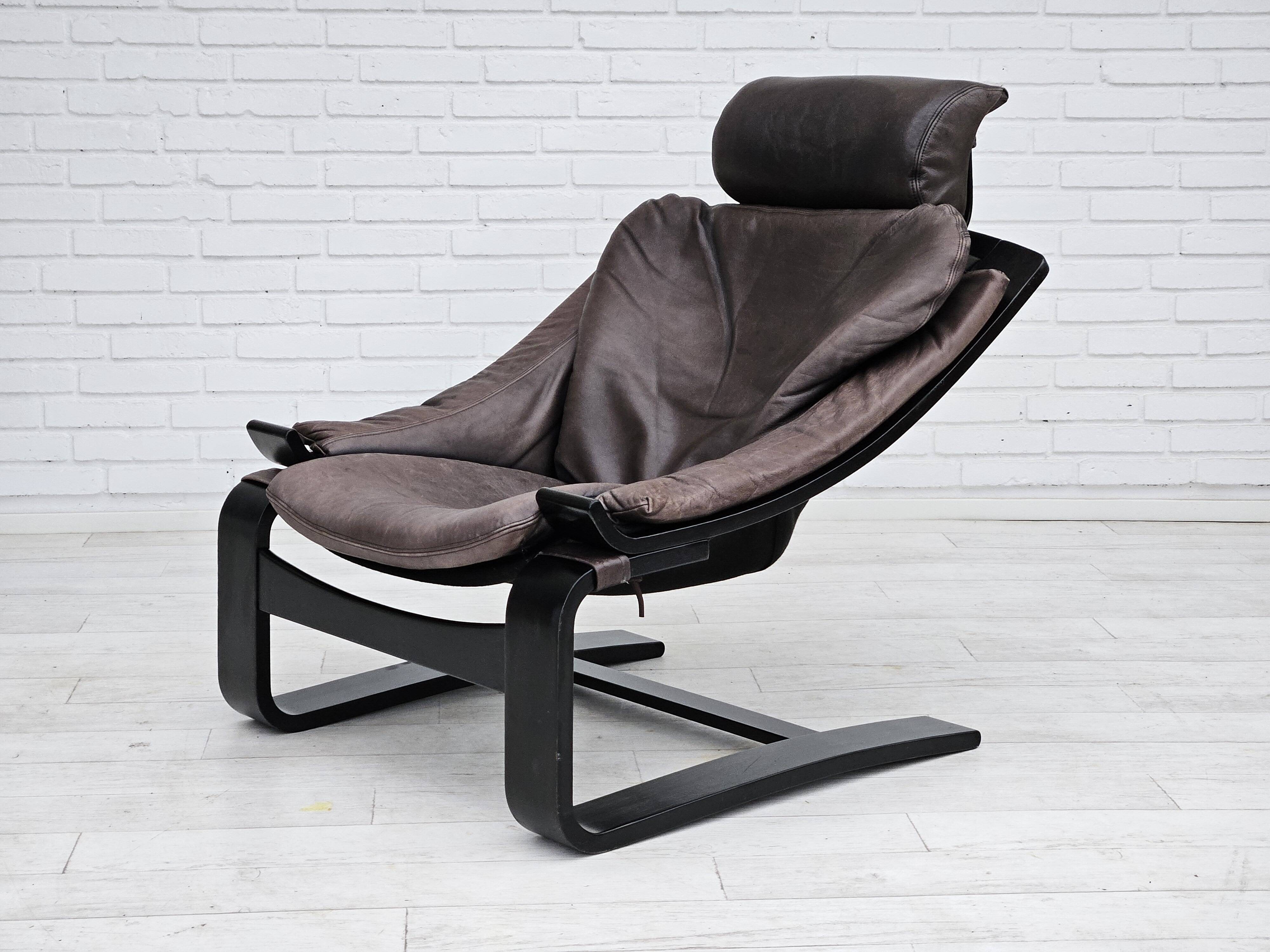 Chaise longue kroken, années 1970, design suédois par ake fribyter pour nelo, état d'origine.