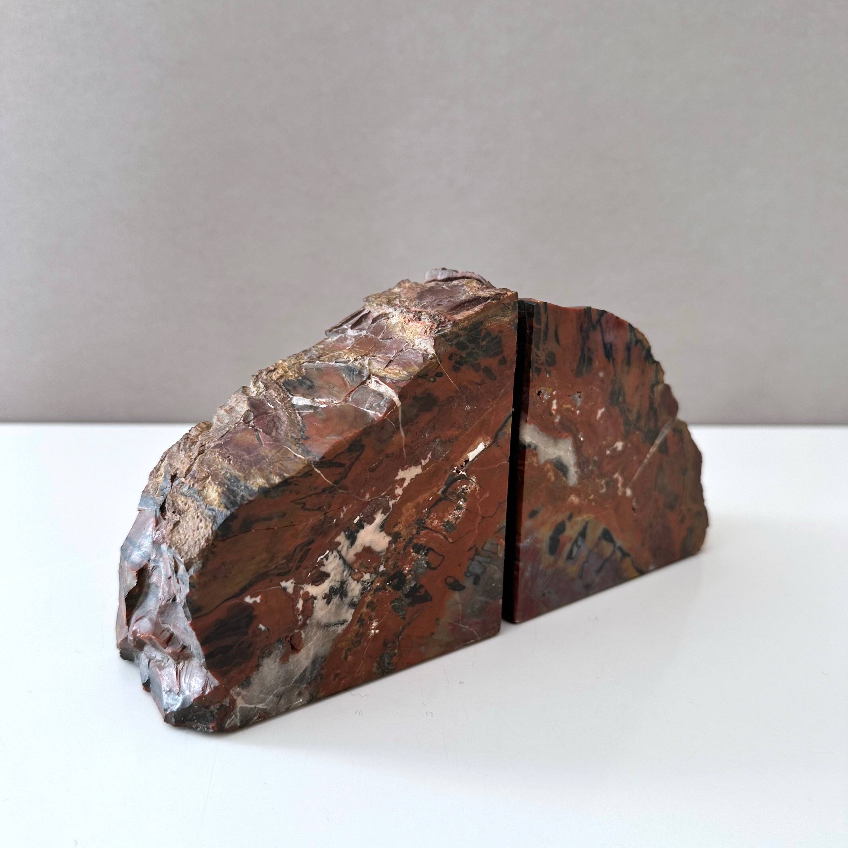 Vintage Petrified Wood Bookends, Library Decor, Bookshelf Marbled