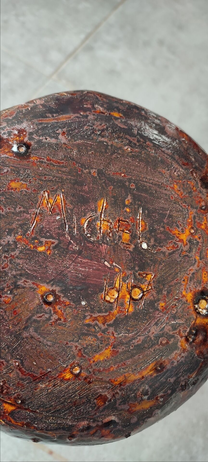 Vide poche céramique d’art émaillée "michel 1997" , décor herbier