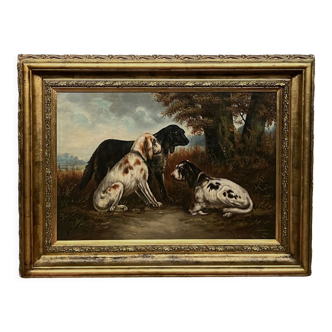 Tableau "Chiens en chasse" Henri Schouten (1857-1927)