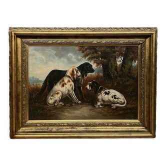 Henri Schouten (1857-1927) painting "Dogs on the hunt"