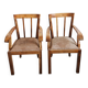 Pair of Art Deco armchairs in solid walnut and leather, 1920s