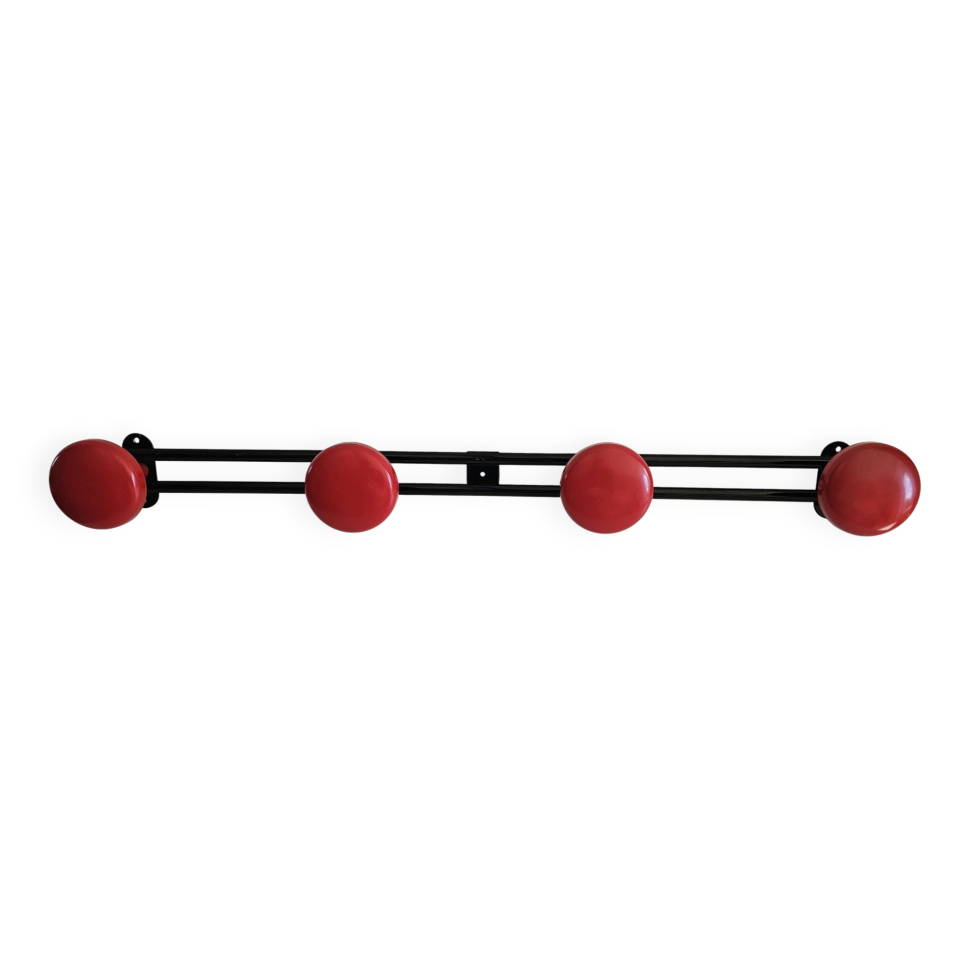 Wall-mounted coat rack in black and red metal (4 hooks)