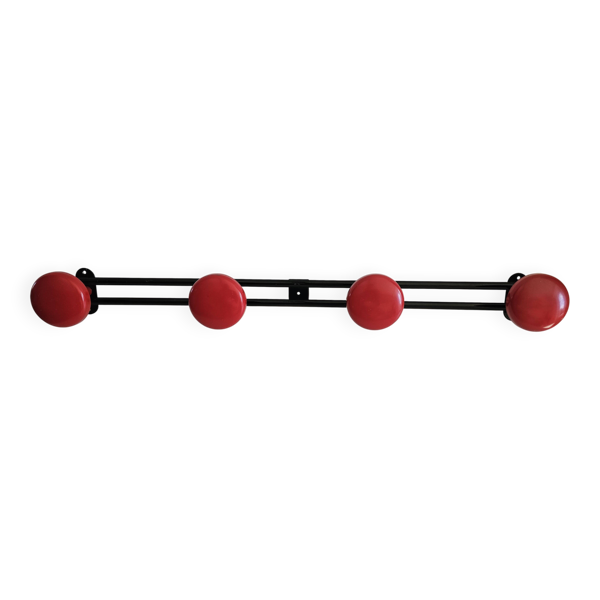 Porte manteaux mural en métal noir et rouge, 4 patères