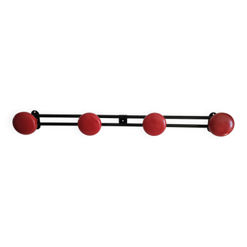 Wall-mounted coat rack in black and red metal (4 hooks)