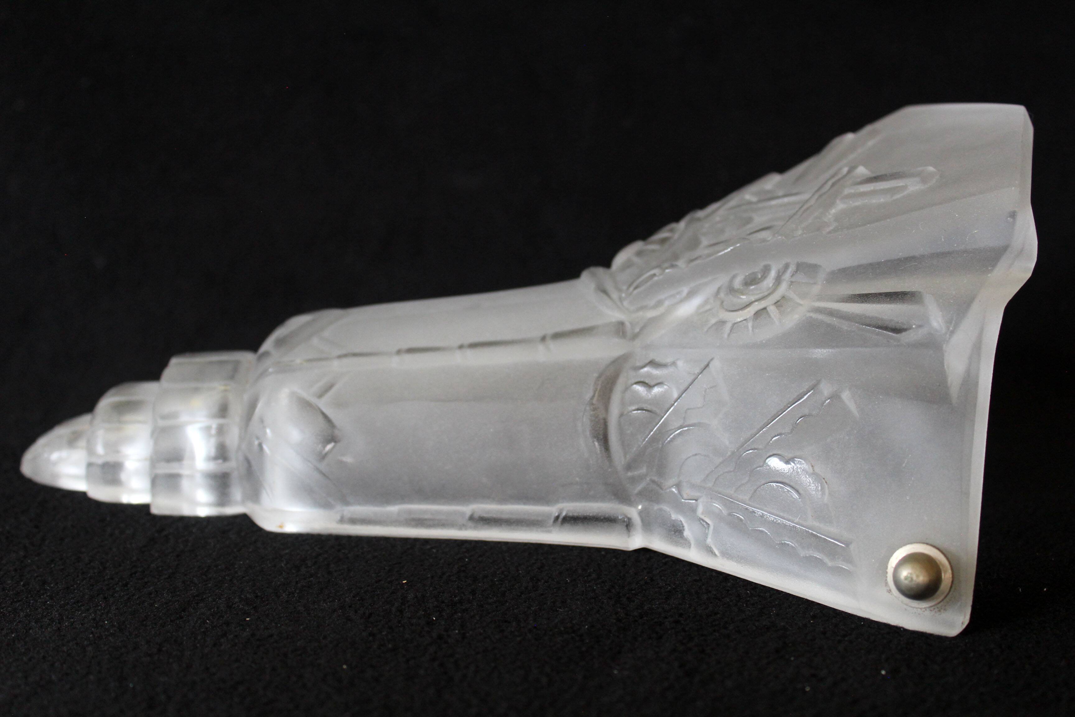 Grand abat-jour Art Déco en verre dépoli, motif floral géométrique