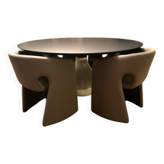 Roche Bobois Aqua table + 4 Roche Bobois Celeste armchairs