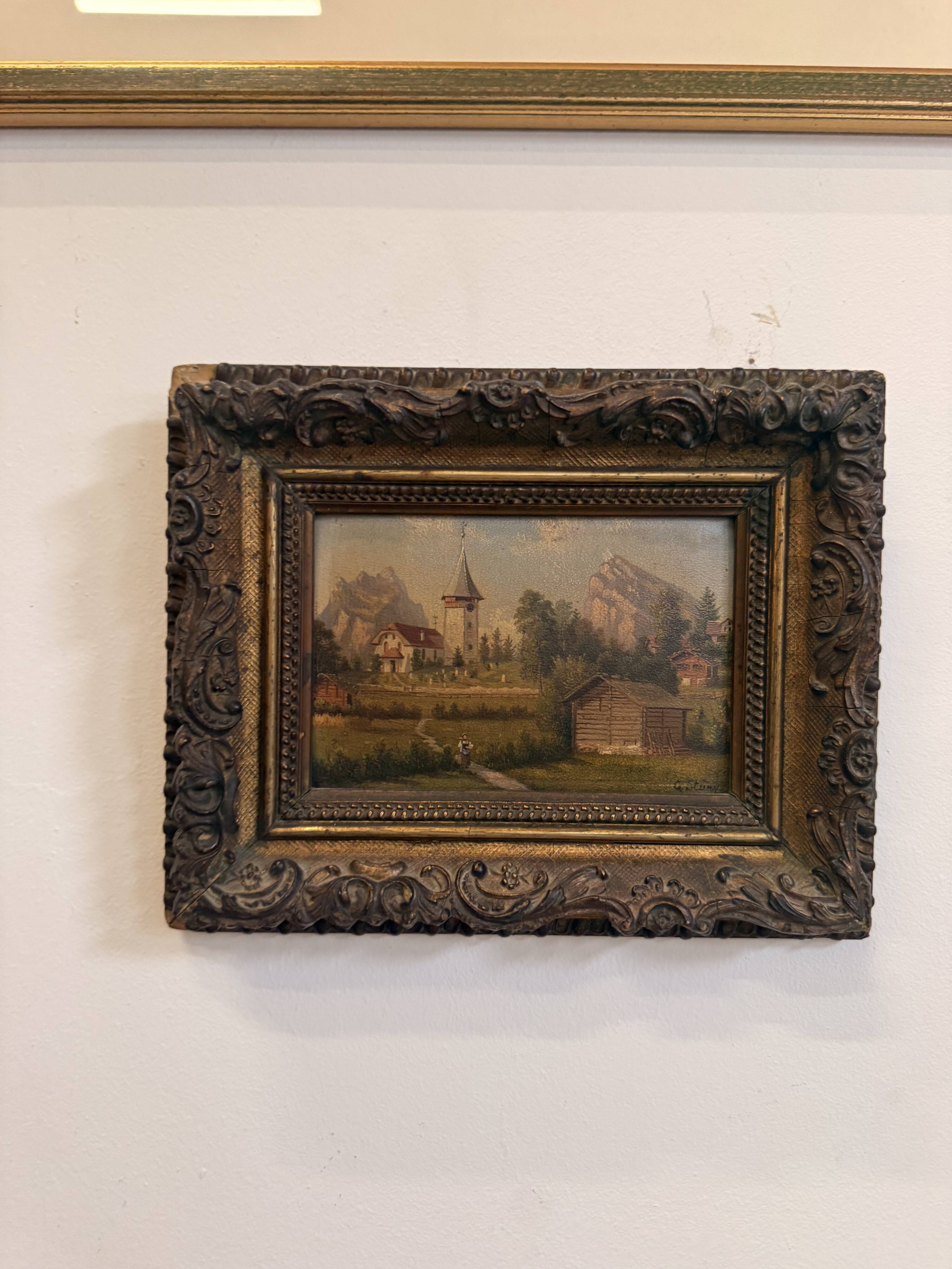 Oil on panel, old Mountain village signed Gottfried Stury XIX.
