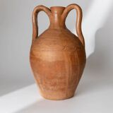 Vintage terracotta amphora vase from the early 19th century, handmade Italian jug with two handles.