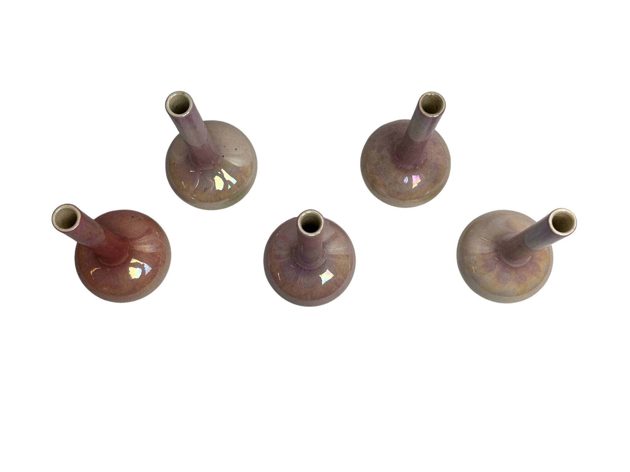 Art Nouveau series of soliflore vases, Sarreguemines earthenware, circa 1900