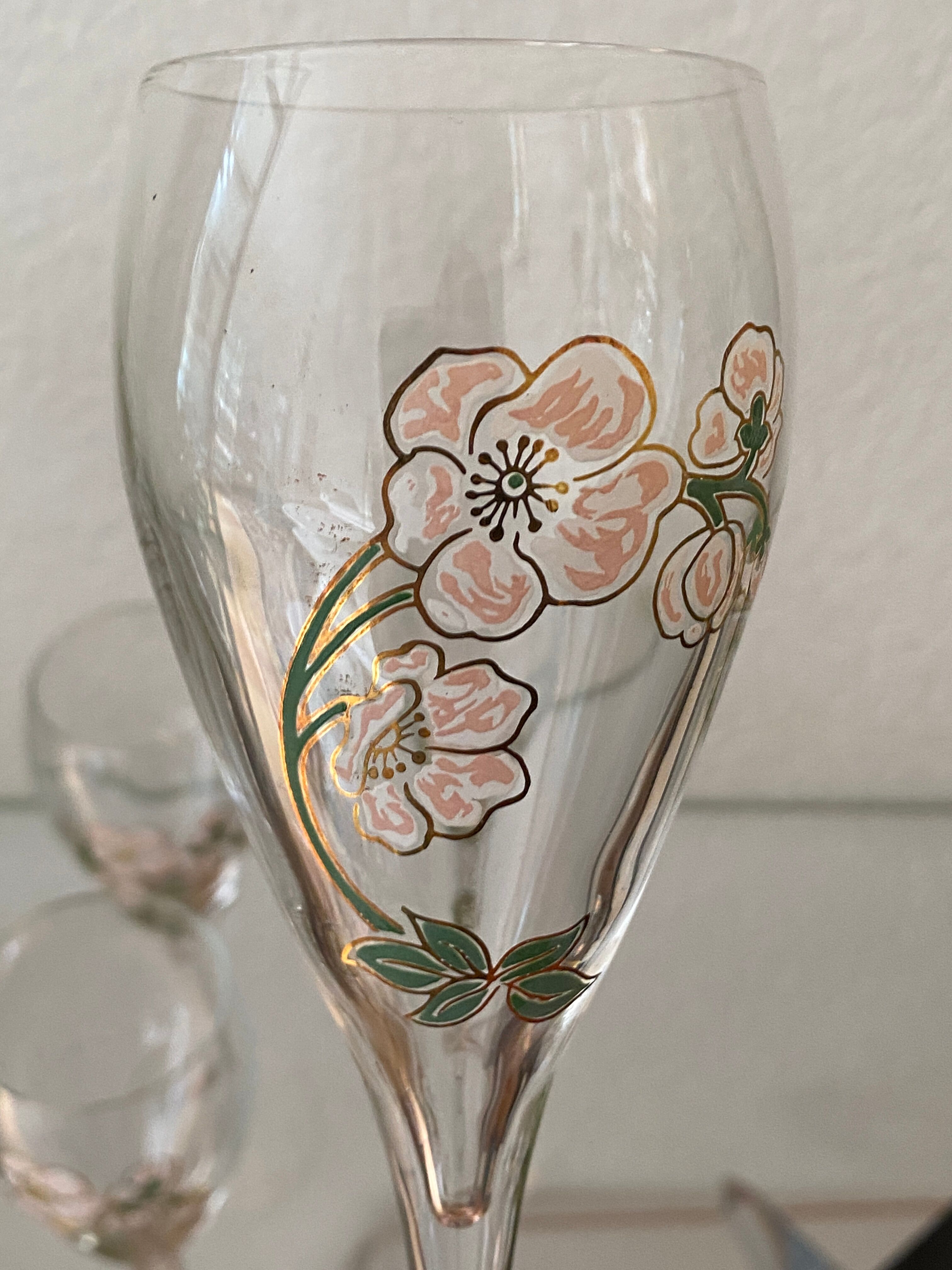 Six champagne flutes, Perrier-Jouët, Belle Epoque, E.Gallé