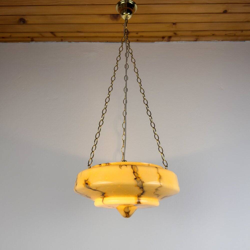 Art Deco pendant lamp in yellow glass, 1930s