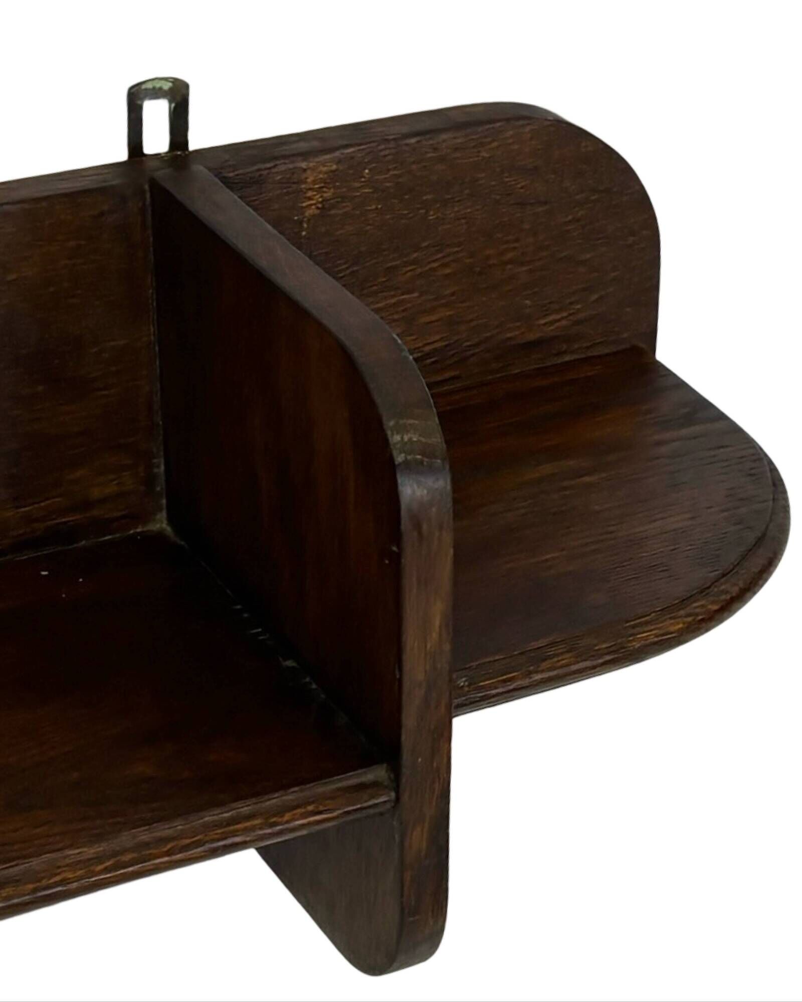 Vintage wooden wall shelve rack bookshelf in dark oak wood minimalist