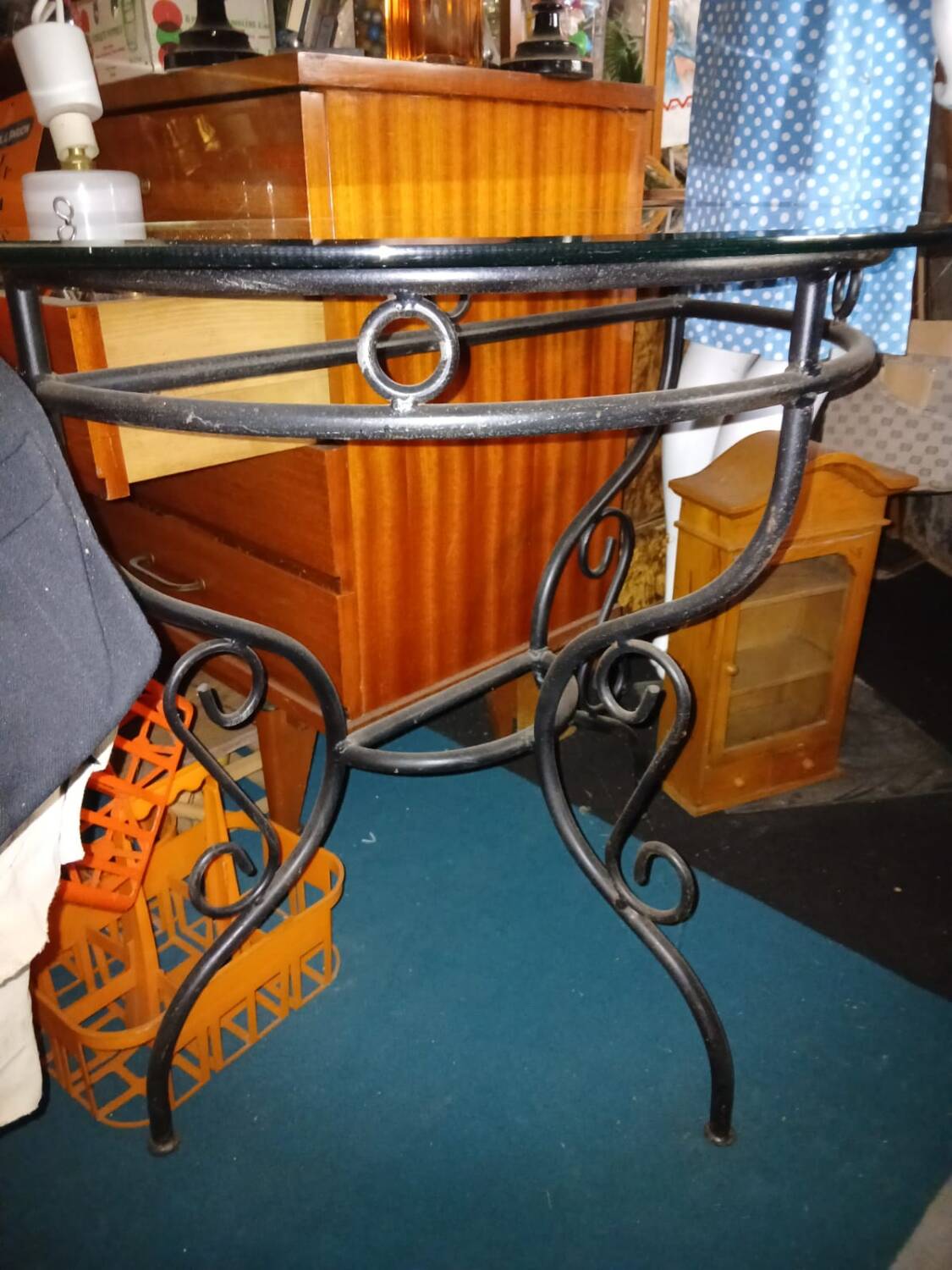 Glass and wrought iron console table