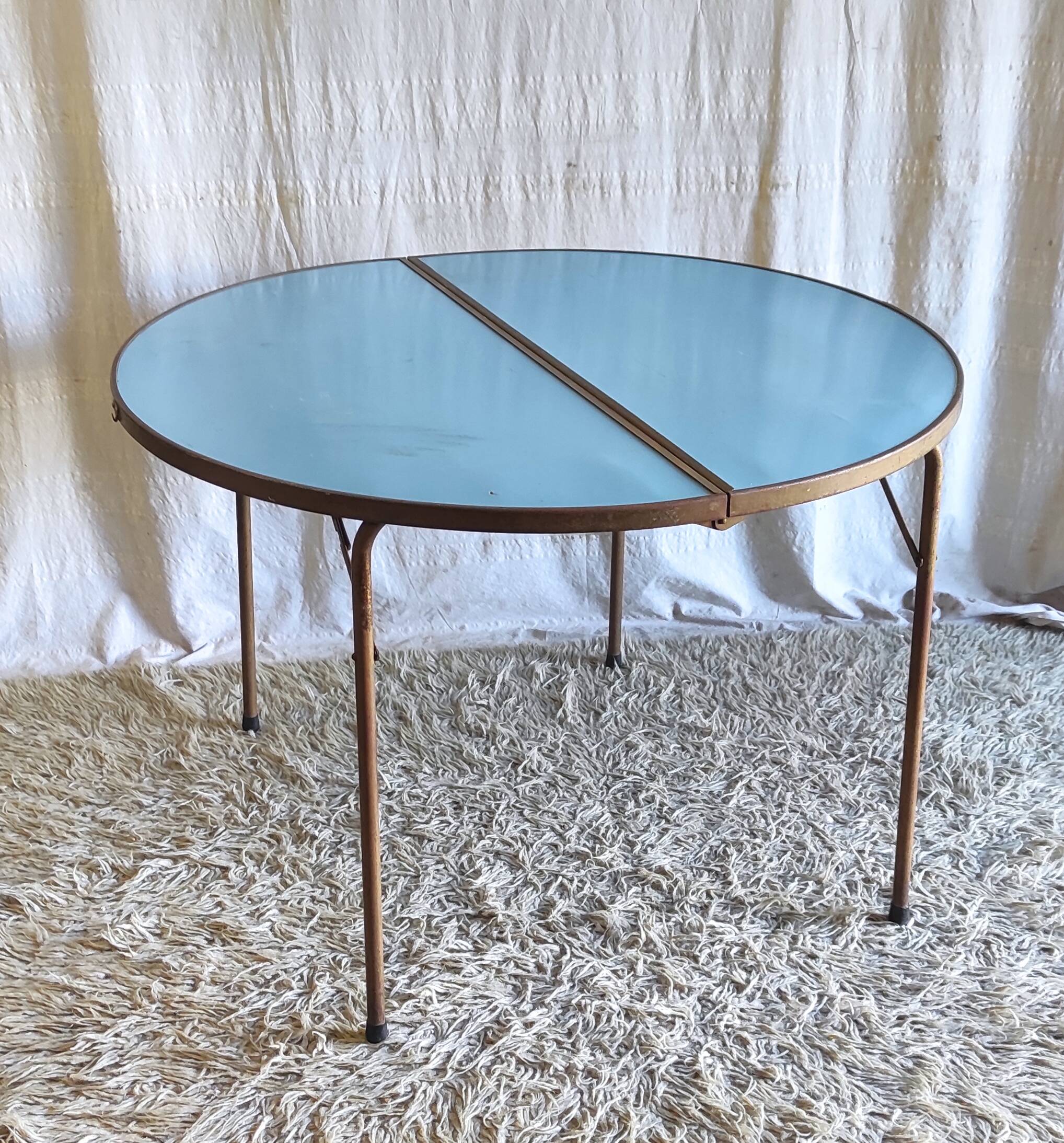 Folding metal and formica table in blue - 1960s/70s