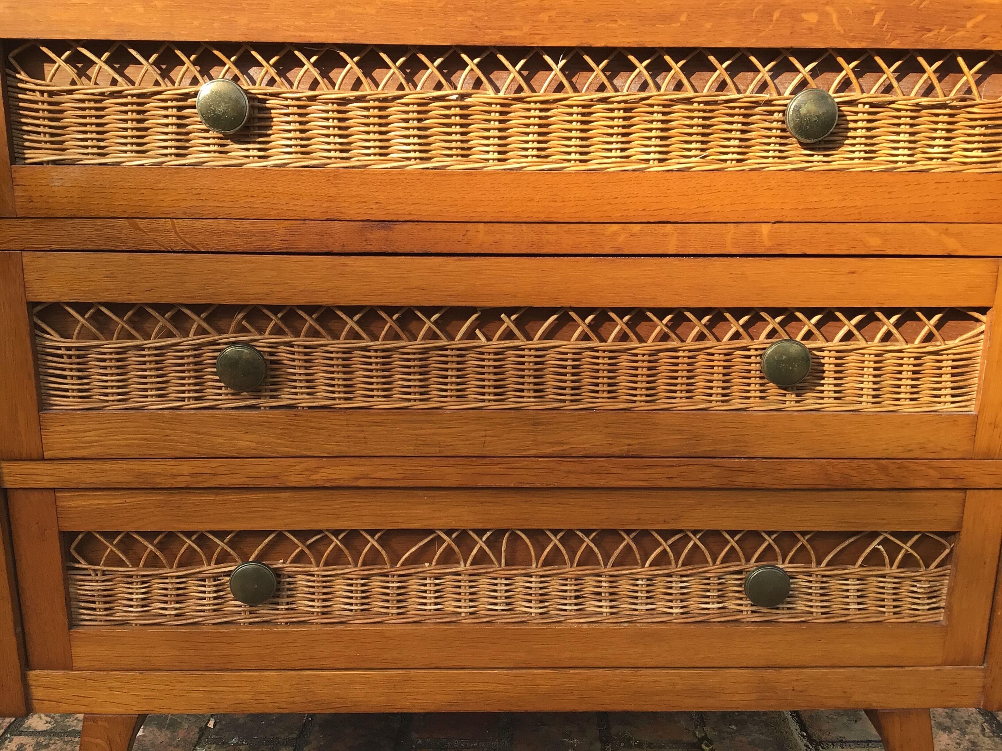Vintage chest of drawers 60s Wood & Rattan