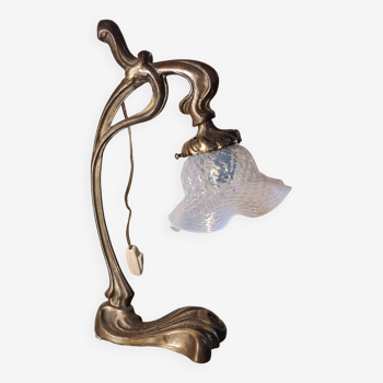 art nouveau bronze lamp, art deco, with opal tulip 40x25 3 kg