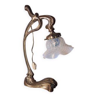 art nouveau bronze lamp, art deco, with opal tulip 40x25 3 kg