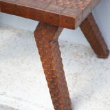 Carved wood coffee table, hammered wood table, side table, living room table, vintage table