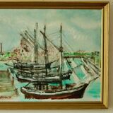 Original mid-century oil on canvas – "At the Quay"