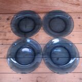 4 vintage blue tempered glass dinner plates Vereco France