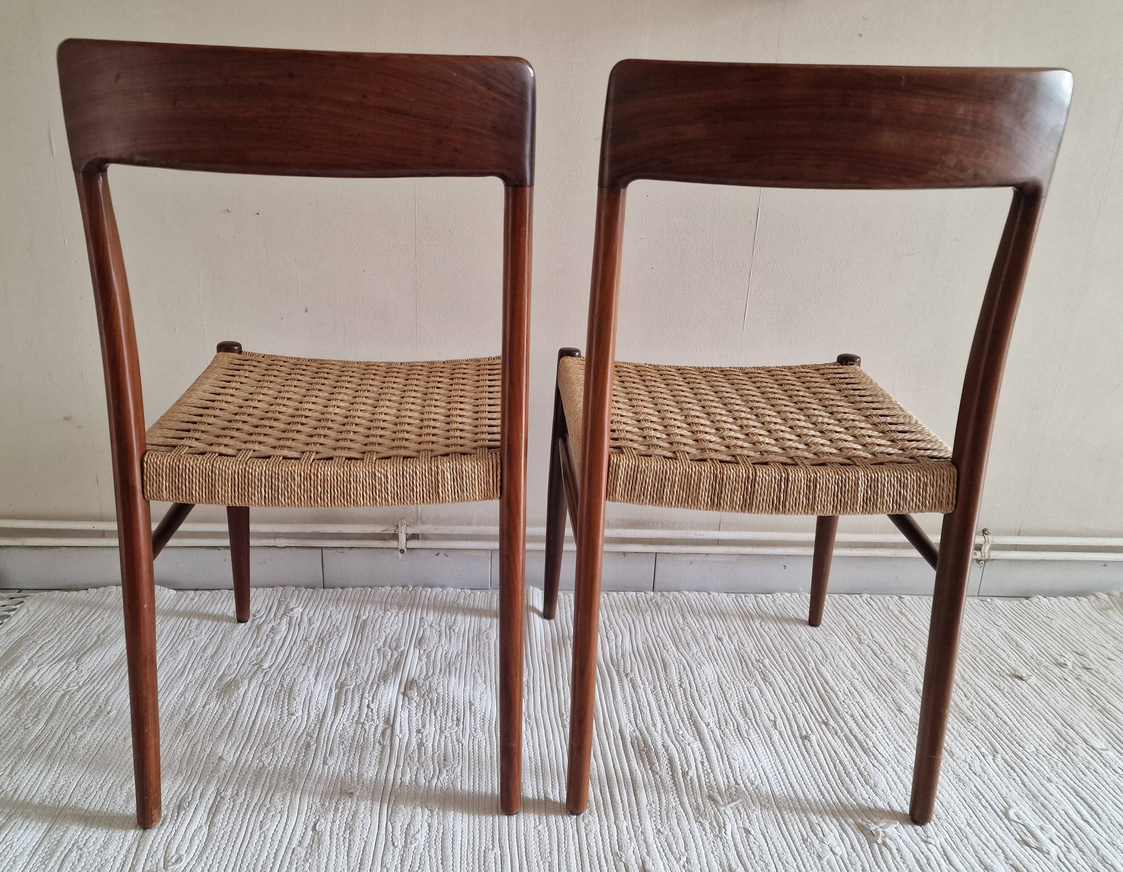 Pair of Danish chairs in teak and rope