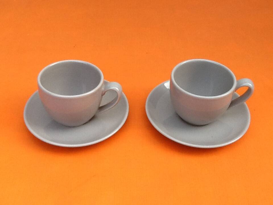 2 coffee / tea / chocolate cups / saucers glazed ceramic