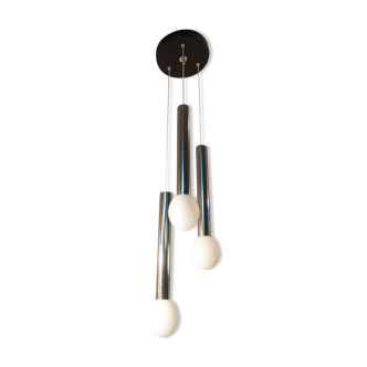 Suspension cascade Reggiani en verre en opaline et chrome ajustable Mid Century