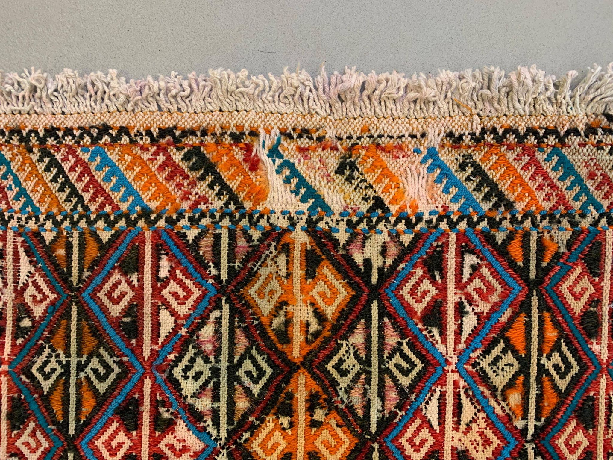 Vintage Turkish Mini Kilim 91x47 cm Wool Small Kelim Runner, shabby Chic