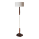 Vintage floor lamp in teak and brass with a cream shade.
