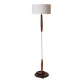 Lampadaire vintage en teck et laiton avec abat-jour crème